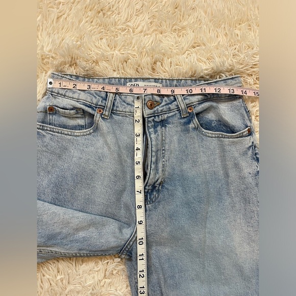 Zara mom fit high rise jeans washed blue zip size 8 straight legs - Picture 2 of 7